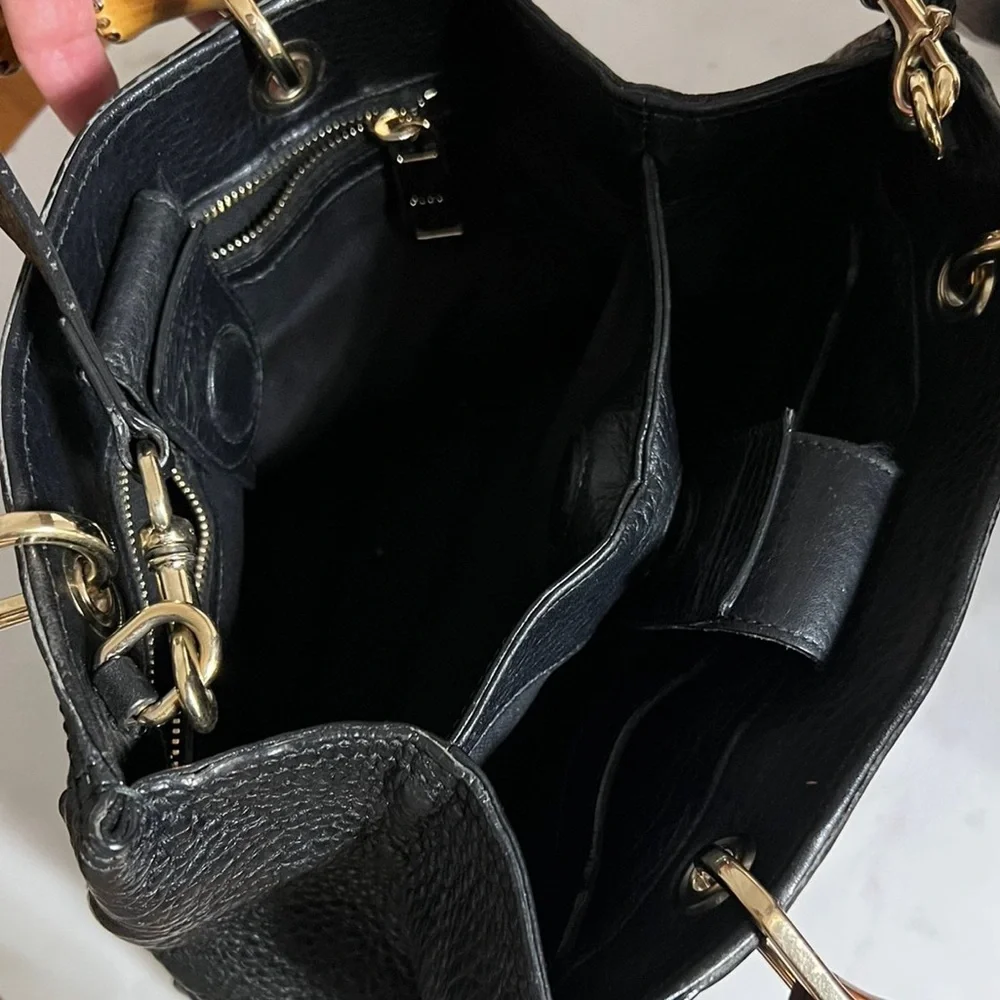 Gucci Taurillon Black Leather, Bamboo Top Handles/Shoulder Bag Tote - Picture 8 of 16